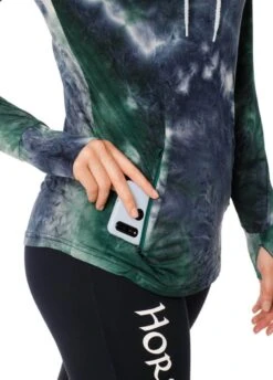 Horseware Technical Hooded Top - Green/Navy Tie Dye 9 Horseware Technical Hooded Top - Green/Navy Tie Dye -Equestrian Supply Store hwhoodietiedye4rdy