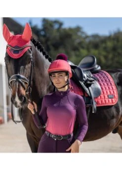 LeMieux Spectrum Fly Hood - Aubergine/Papaya -Equestrian Supply Store lemieux spectrum papaya 1rdy