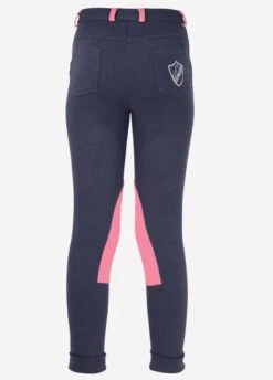 Belton Junior HyPERFORMANCE Jodhpurs - Navy/Salmon -Equestrian Supply Store salmon3