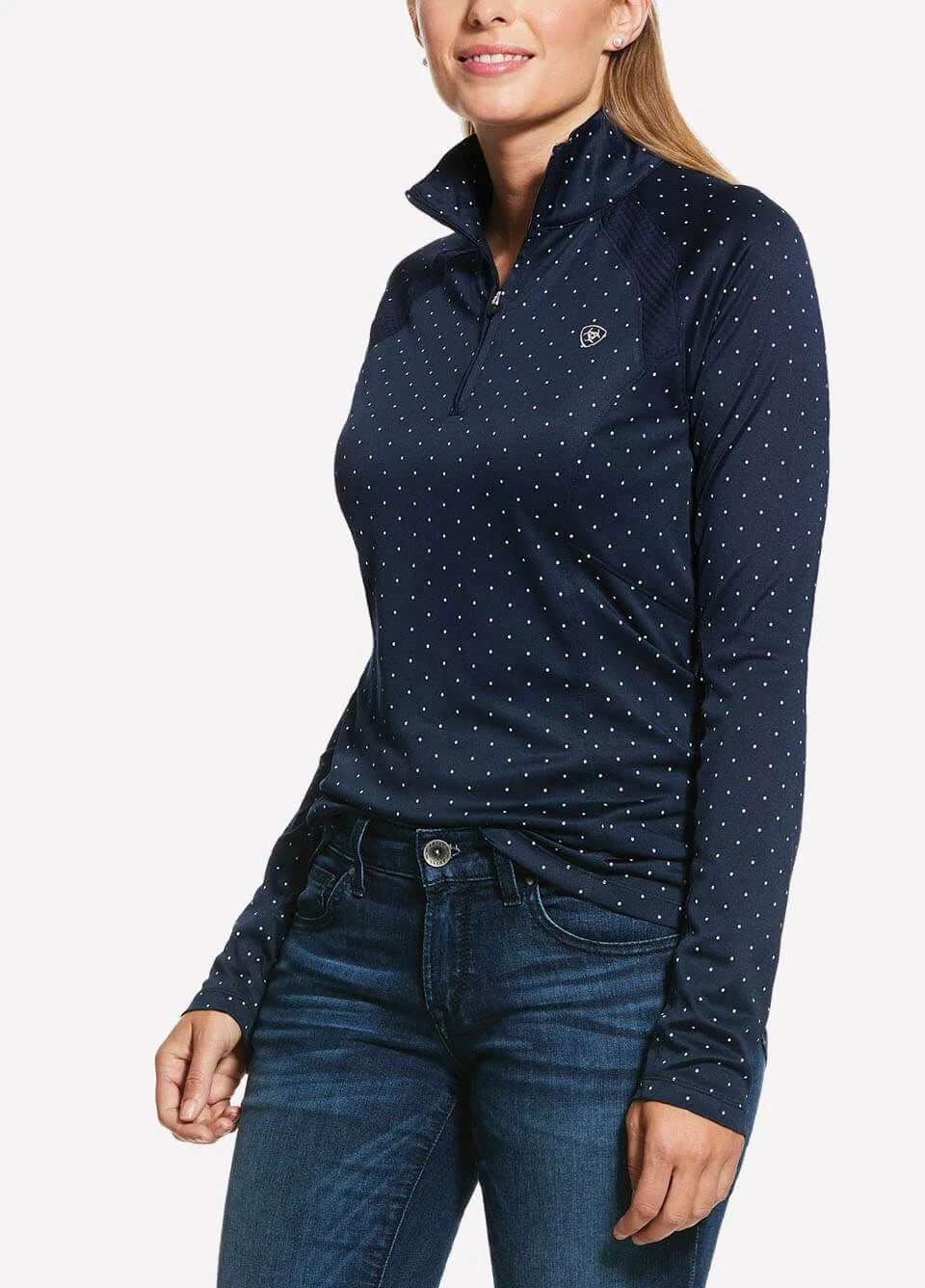 Ariat Womens Sunstopper 2.0 1/4 Zip Baselayer - Navy Dot 3 Ariat Womens Sunstopper 2.0 1/4 Zip Baselayer - Navy Dot