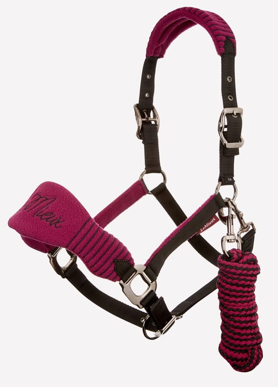 LeMieux Vogue Fleece Headcollar & Leadrope Set - Plum/Black 3 LeMieux Vogue Fleece Headcollar & Leadrope Set - Plum/Black
